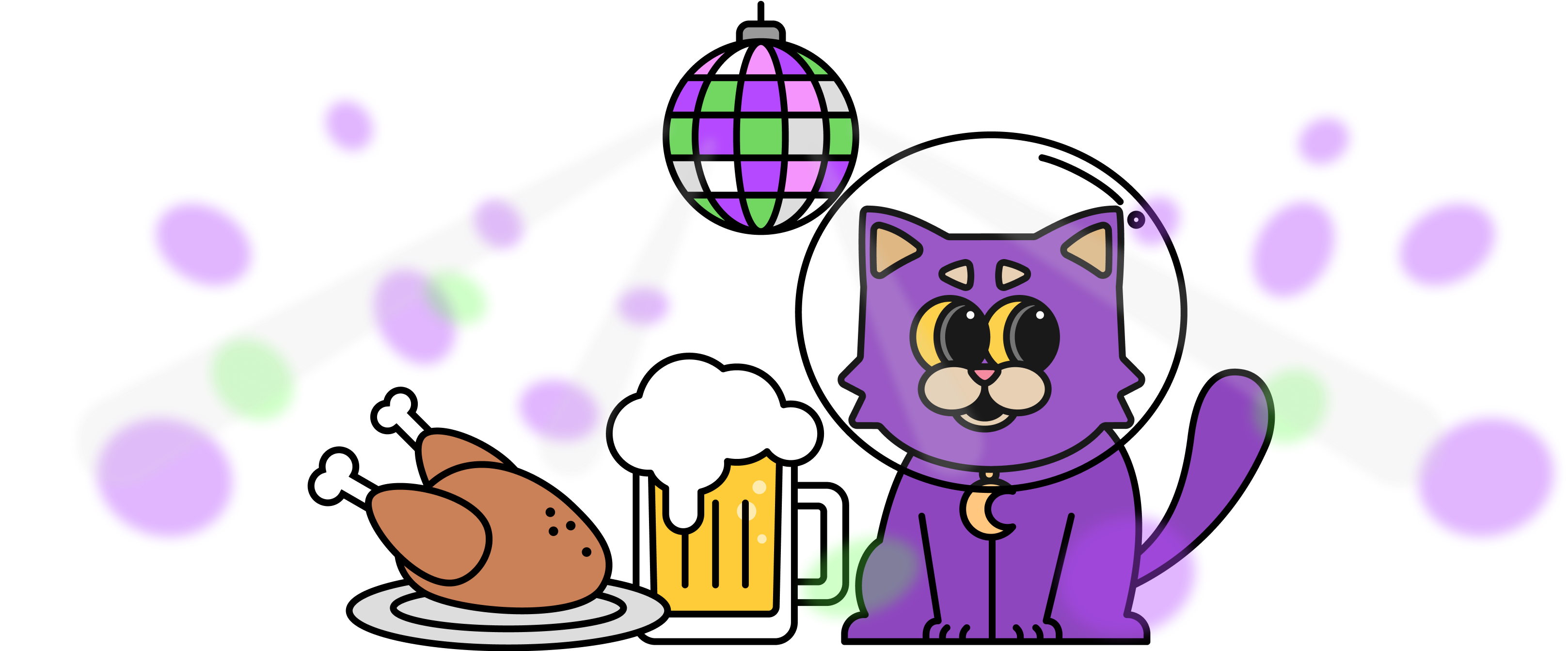 Crescent moon cat enjoying party